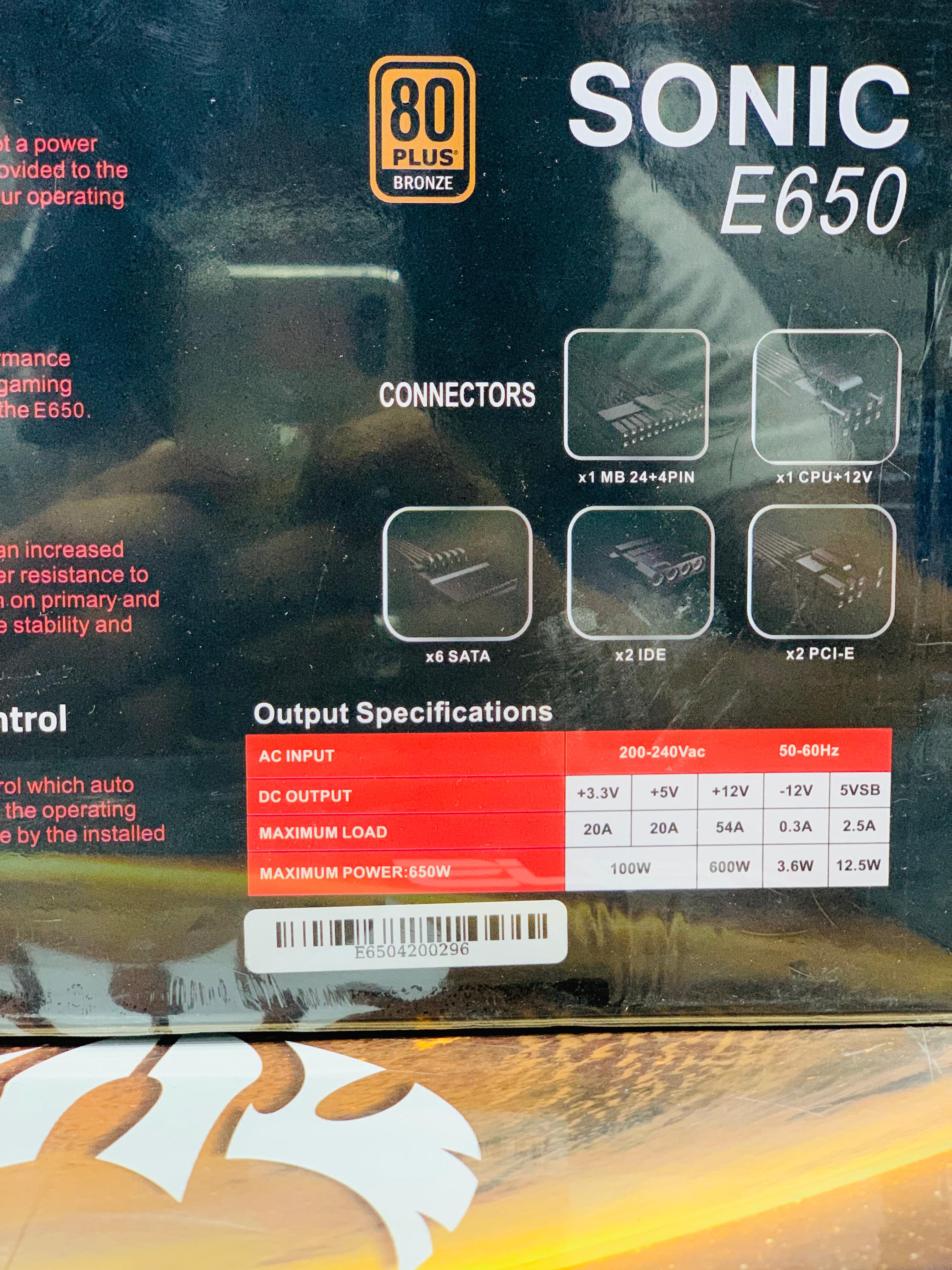 Sonic Power Supply 650 Watt 80+ Bronze Sonic Power Supply 650 Watt 80+ Bronze